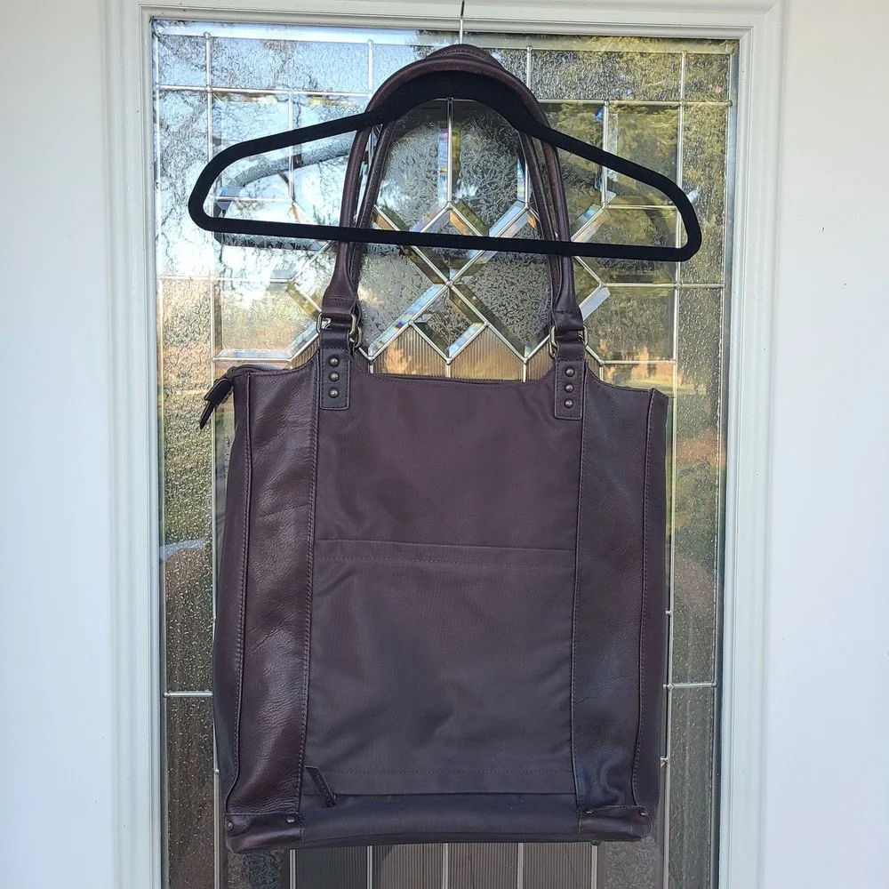 Solo Espresso Brown Leather Shoulder Tote Carry On Bag Travel Work Purse Minimal